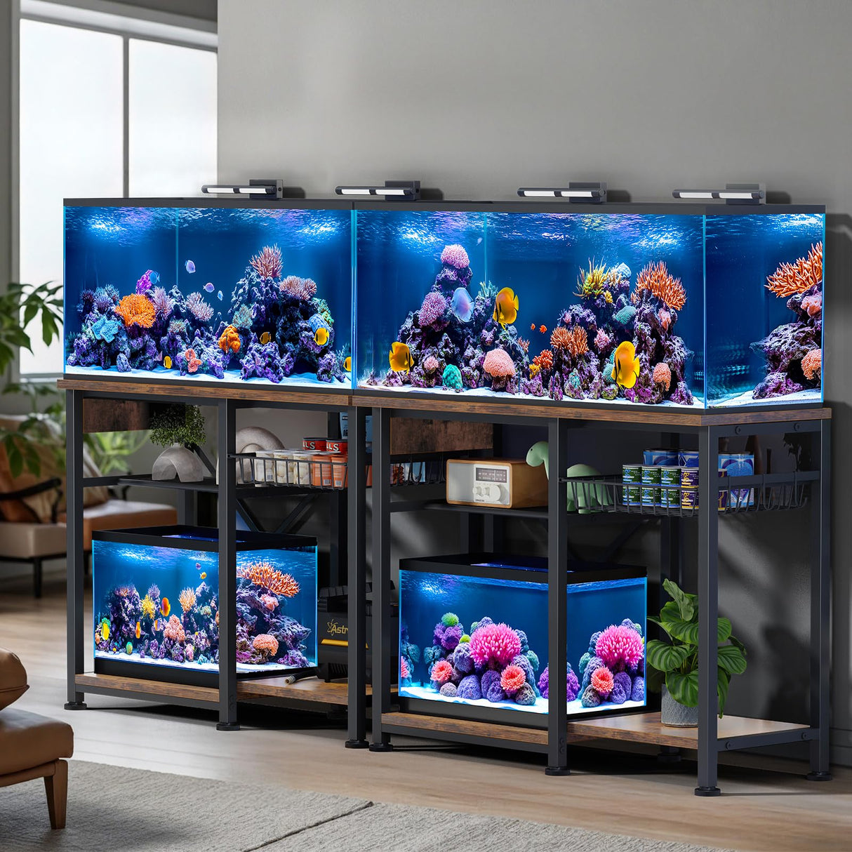 20-29 Gallon Aquarium Stand with 6 ft Power Strip, 5-Tier Metal Frame Fish Tank Stand 20 Gallon Fish Tank Stand 31.5" L*15.75" W Tabletop 400lbs Capacity (Vintage Brown, 20-29 Gallon) Kalrin
