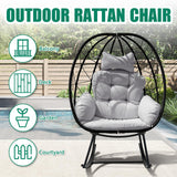 FKSLIFE Wicker Egg Chair Outdoor,Rocking Chair Outdoor with Cushion,330lb Capacity,All-Weather Rattan Patio Egg Chair Lounger for Room,Balcony,Backyard,Garden (Light Grey Cushion) FKSLIFE