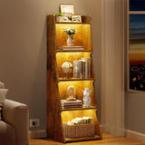 Hoctieon 5-Tier Open Bookcase and Bookshelf with LED Light, Floor Standing Display Storage Shelves, Wood Modern Display Organizer for Home Office, Living Room, Bedroom, Study, Rustic Brown Hoctieon