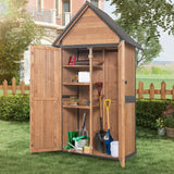 GUTINNEEN Outdoor Storage Shed with All Around Strong Metal Frame, Garden Tool Sheds Cabinet with Floor & Adjustable Shelves, Wooden Tool House for Backyard Garden Patio Lawn (Brown) GUTINNEEN