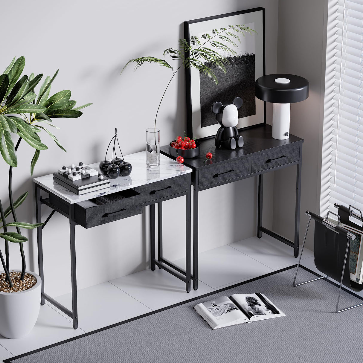 Pamray 32 Inch Small Computer Desk with 2 Drawers for Bedroom Study Writing Home Office Table for Small Spaces Black Pamray