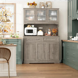 FACBOTALL 71.9" Kitchen Pantry Cabinet, Tall Storage Cabinet, Kitchen Cabinets with Countertop and Outlets, Farmhouse Kitchen Pantry Storage Cabinet with Doors and Shelves for Kitchen, Wash Gray FACBOTALL