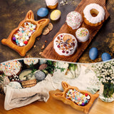 SiliFine Easter Bunny Shaped Dough Bowl Easter Decorative Bunny Bowl Rabbit Shaped Wooden Bowl Farmhouse Rustic Serving Trays Primitive Wood Trencher Tray for Easter Table Centerpiece Home Decor SiliFine