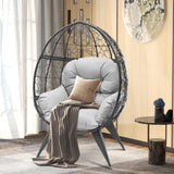 DWVO Egg Chair Patio Rattan Chair with Stand Anti-Slip All-Weather Poratble Adjustable Chair Feet Wicker Egg Lounger Chair for Indoor Outdoor 330LBS (Grey) DWVO