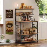 SUPERJARE Bakers Rack with Power Outlets, Microwave Stand, 31.5 X 16.5 Inch Larger Desktop, Kitchen Storage Rack with Adjustable Middle Shelf, 6 S-Shaped Hooks, Coffee Bar Stand, Rustic Brown SUPERJARE