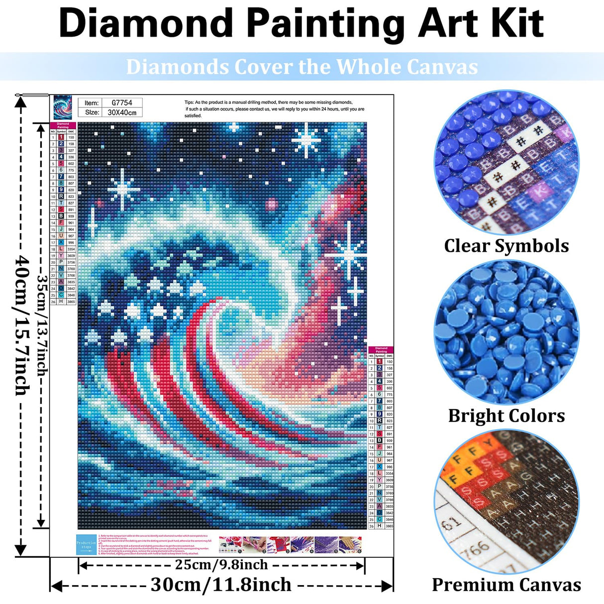 Reivworl Independence Day Diamond Art Kits for Adults, Waves Diamond Painting Kits, Gem Art Kit for Gifts and Home Interior Decor 12x16 Inch Reivworl