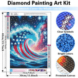 Reivworl Independence Day Diamond Art Kits for Adults, Waves Diamond Painting Kits, Gem Art Kit for Gifts and Home Interior Decor 12x16 Inch Reivworl