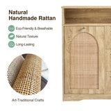 Natural Rattan Storage Cabinet with 3 Drawers, Tilt Out Trash Can Cabinet for 10 Gallon Trash Can for Laundry Hamper, Accent Furniture, Dual Dog Proof Garbage Can Cabinet for Living Room, Barthroom FiveWillowise