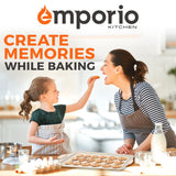 Emporio Kitchen Baking Pan Set - Nonstick Coating, Carbon Steel Bakeware Set with White Silicone Handle, PFOA, PFOS, PTFE Free, Recipe Booklet Included, Oven Safe Tray (Up To 450° F) Set of 25 - White Emporio Kitchen