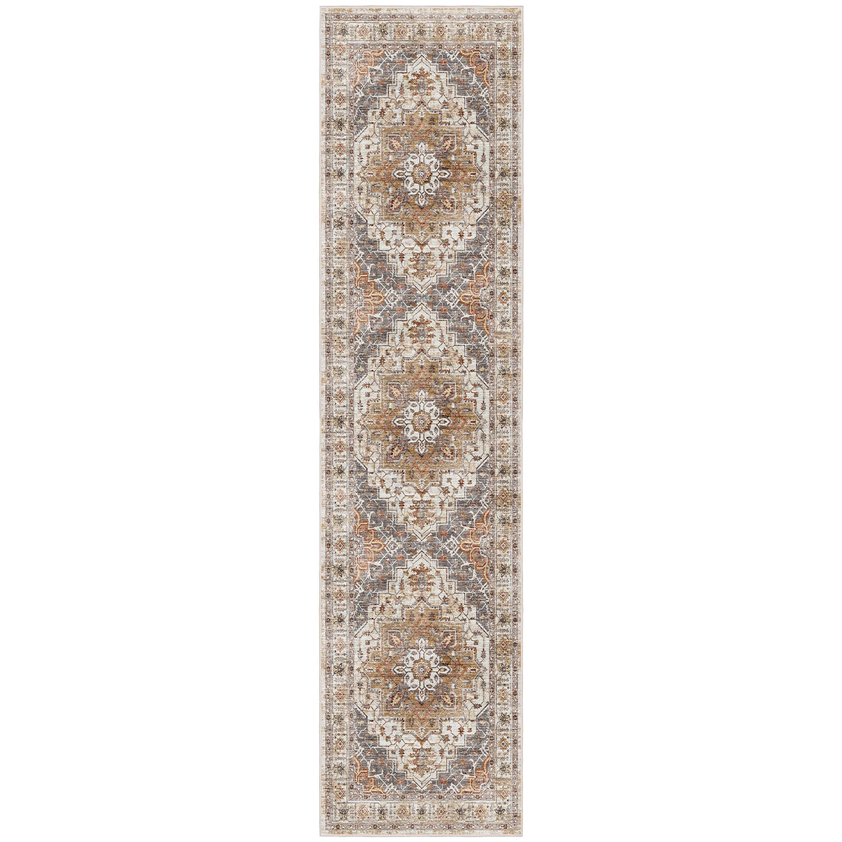 Madane Runner Rug 2x8, Washable Hallway Runner Rugs, Non-Slip Low-Pile Soft Kitchen Rug Runner Laundry Room Rug, Vintage Throw Entry Foyer Mat for Entrance Living Room (Turmeric/Grey, 2 x 8) Madane