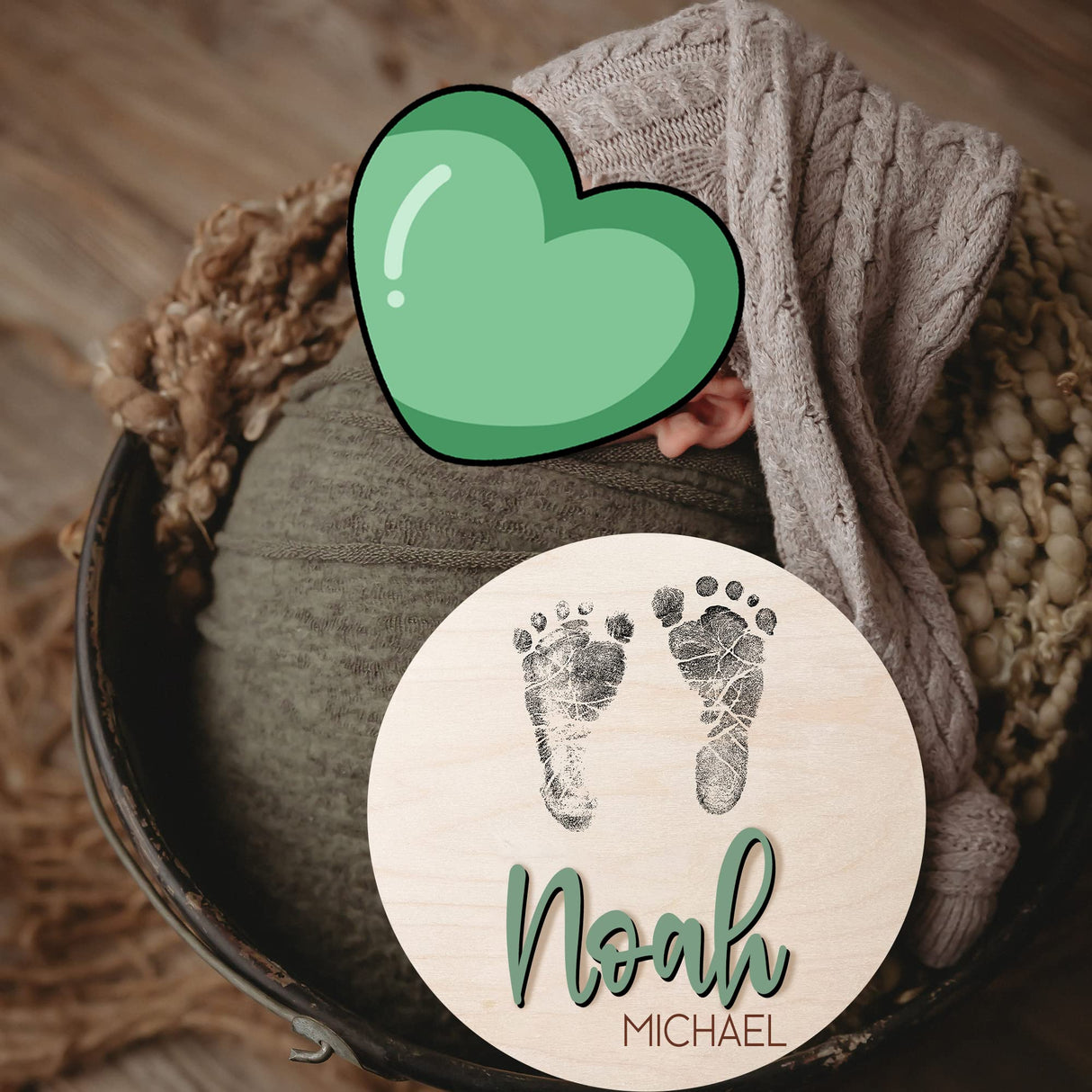 NAZENTI Personalized Wooden Baby Name Announcement Signs, Custom Baby Name Sign, Birth Announcement And Footprint Sign For Hospital, Baby Girl Or NAZENTI