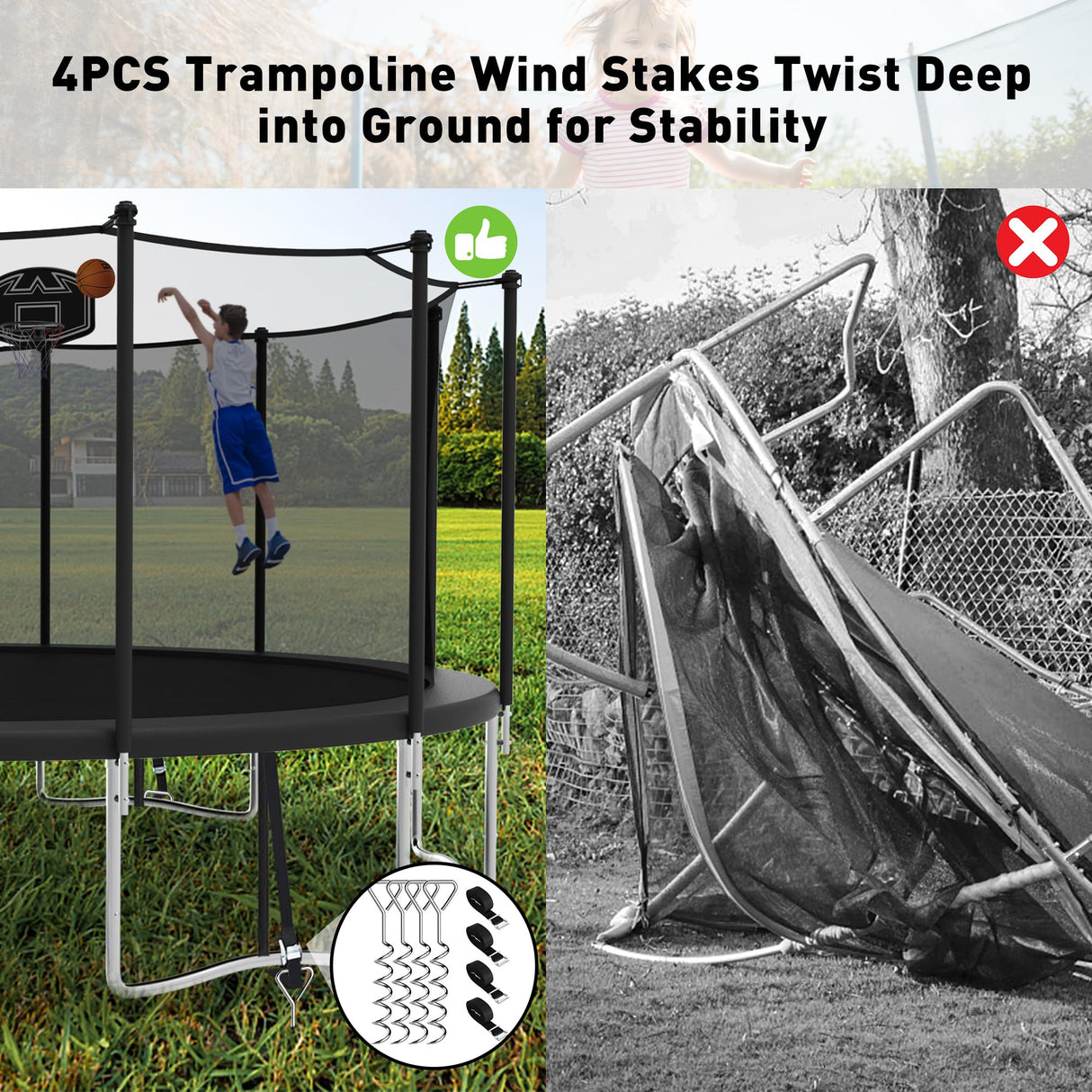 CITYLE 1500LBS 16FT Tranpoline for Kids and Adults Tranpoline with 6 Wind Stakes, Safety Enclosure Net, Basketball Hoop, Ball and Ladder, Heavy Duty Outdoor Recreational Tranpolines, Black CITYLE