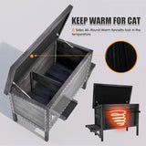 Black Outdoor Cat House Weatherproof Feral Cat Enclosure with Ice Pad for Summer, 100% Insulated All-Round Foam, Wood Large Feral Cat House for Multiple Cats 34.25" L*21.65" W*24.78" H CHXJF