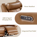 Watson & Whitely Genuine Leather Power Recliner Sofa, 3 Seater Wall Hugger Reclining Sofas with Power Headrest, USB & TypeC Ports, Electric Recliner Couch Set for Living Room, Saddle Brown Watson & Whitely