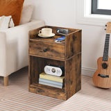 HOOBRO Nightstand with Charging Station, End Table with Drawer and Opening Shelf, Bedside Table with USB Ports and Outlets, Small Night Stand for Bedroom, Simple Style, Rustic Brown FG18UBZ01 HOOBRO