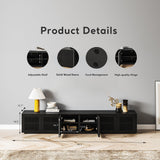 POVISON Modern Solid Wood TV Stand, Black Entertainment Center for 75+ inch TV, 95'' Media Console with Storage for Living Room Bedroom, Farmhouse Low TV Cabinet, Partial Assembly Required POVISON