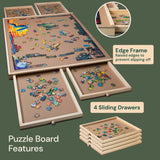 PLAYVIBE Rotating Jigsaw Puzzle Board with Drawers 1000 Piece – Puzzle Table with Cover, 4 Drawers, 22 1/4” x 30" – Wooden Puzzle Organizer – Puzzle Accessories PLAYVIBE
