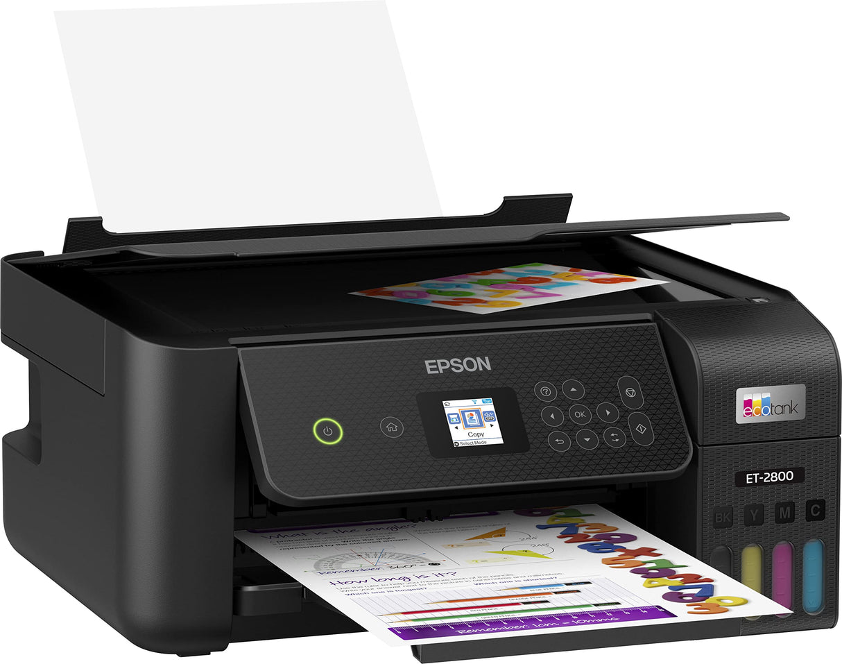 Epson EcoTank ET-2800 Wireless Color All-in-One Inkjet Printer, Print & Copy & Scan, 1200x2400 dpi, 1.44" Color LCD Display, Cartridge-Free, Photo Printing, Bundle with Printer Cable Epson