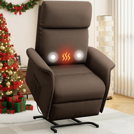 OKUP Power Lift Recliner Chair with Massage and Heat for Elderly, Electric Recliner Chairs for Adults with Side Pocket Remote Control, Infinite Position, Fabric (Brown) OKUP