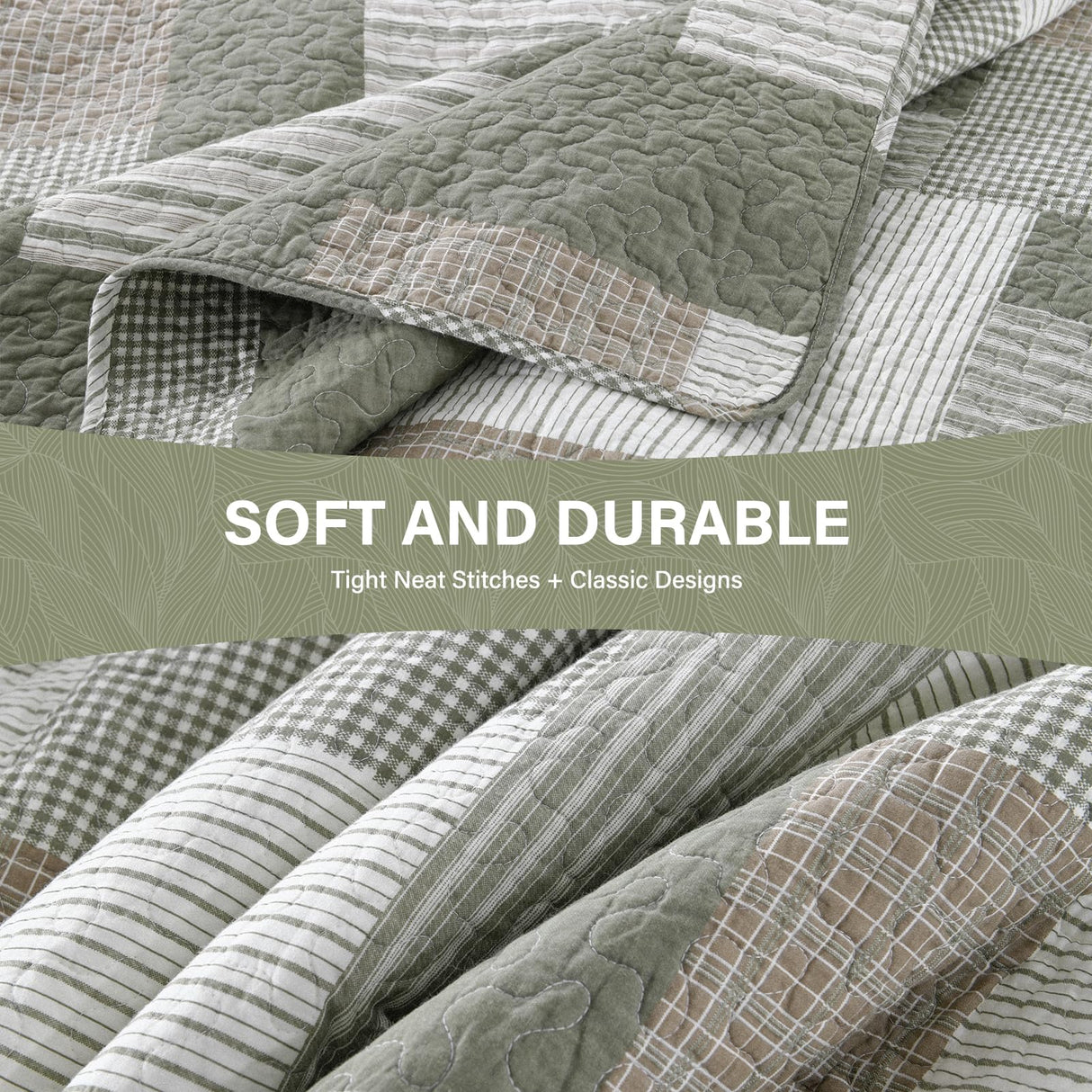 SahSahCasa Quilt King Size, King Quilt Set, 100% Cotton King Quilt Bedding Set Bedspreads, Farmhouse Patchwork Quilt, Plaid Reversible Lightweight Rustic Bedspread, Green/Brown, 3Pcs SahSahCasa