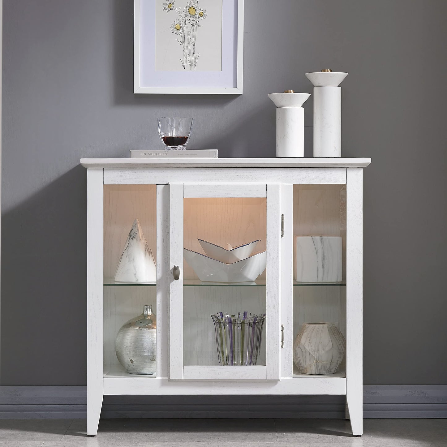 Leick Home Favorite Finds Entryway Wood Curio Cabinet in Weathered White - WoodArtSupply