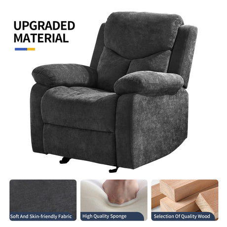 Sftaiyou Manual Rocker Recliner Massage Chair for Adults,Overstuffed Glider Rocking Recliner Fabric Chair for Living Room,Upholstered Soft Reclining Chair with Side Pocket (Dark Grey) Sftaiyou
