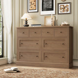 FINETONES 8 Drawer Dresser, 47.2" Chest of Drawers with Large Storage, Wood Dresser with Deep Drawers, Long Dressers & Chests of Drawers for Home Office, Walnut FINETONES