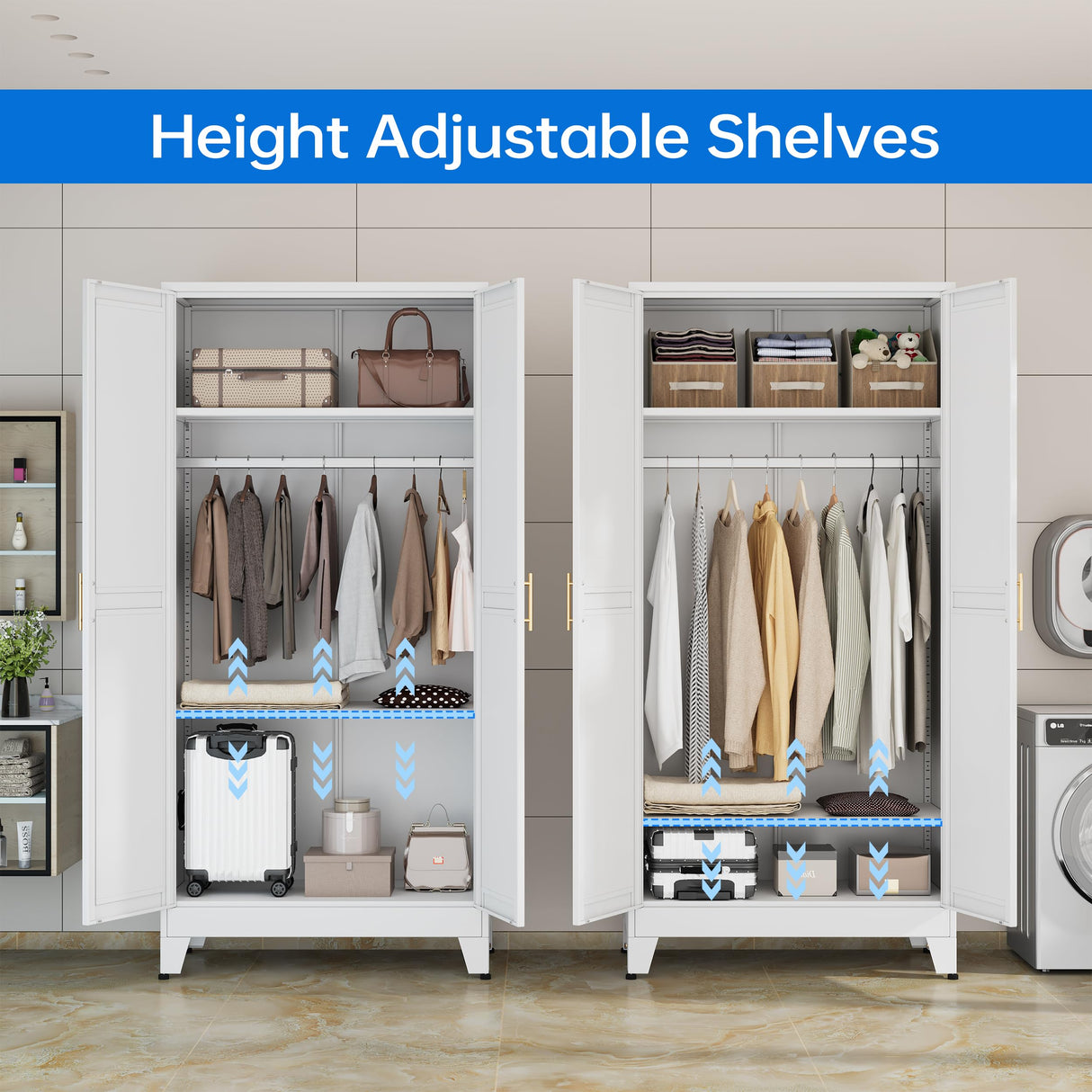 PAOFIN 71" Metal Armoire Wardrobe Closet, Bedroom Clothing Storage Cabinet with Hanging Rod, Freestanding White Armoire Cabinet with Adjustable Shelves PAOFIN