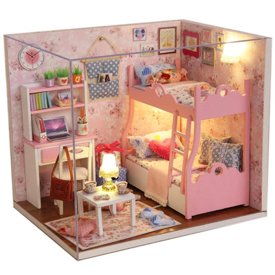 Ogrmar Wooden Dollhouse Miniatures DIY House Kit with Cover and Led Light-Blossom Age