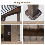 Domi 8x12FT Lean to Gazebo, Outdoor Hardtop Wall Mounted Gazebo with Sloping Galvanized Steel Roof, Aluminum Frame Mounted Gazebo with Netting and Curtain Included for Deck, Porch, Backyard domi outdoor living