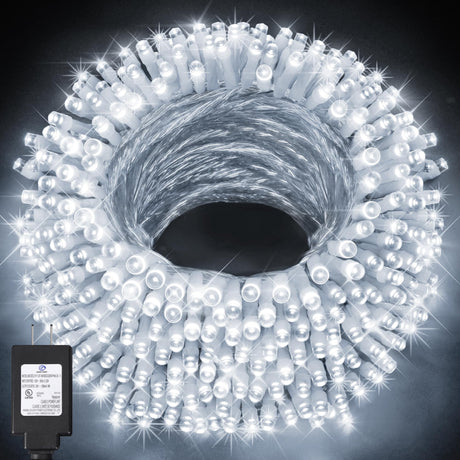 KNONEW 197FT 500 LED Christmas Lights Outdoor String Lights 8 Modes & Memory Fairy Light Plug in Waterproof LED String Lights for Xmas Yard Tree Wedding Party Holiday Decorations (Cool White) KNONEW