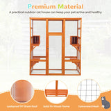 COZIWOW 70" Wooden Extra Large Outdoor Cat Cage Catio with Perche&Condo, Assembled Play Run Cat Enclosure Indoor Kitty Window Kennel with Waterproof Roof, 7 Platforms & 2 Resting Box（Orange） COZIWOW
