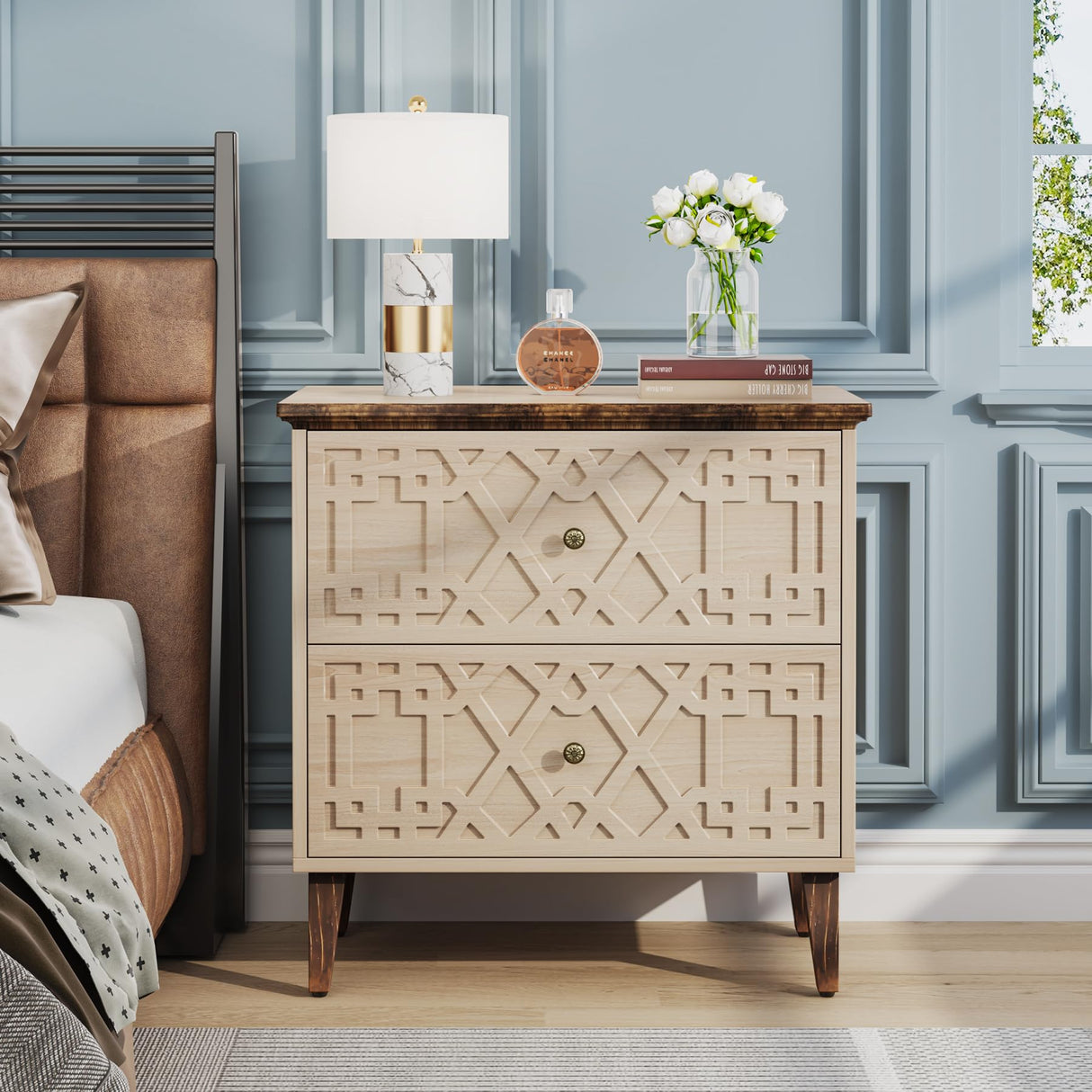 Tribesigns 2 Drawer Lateral File Cabinet, Office Filing Cabinet for A4 / Letter Size/Legal Size Files, Wood Storage Cabinet Printer Stand for Home Office, Living Room, Beige Tribesigns