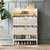 spanspace Freestanding Shoe Storage Cabinet for Entryway, Farmhouse Shoe Rack Cabinet with Open Shelf & 2 Flip-Drawer, Metal Legs for Hallway spanspace