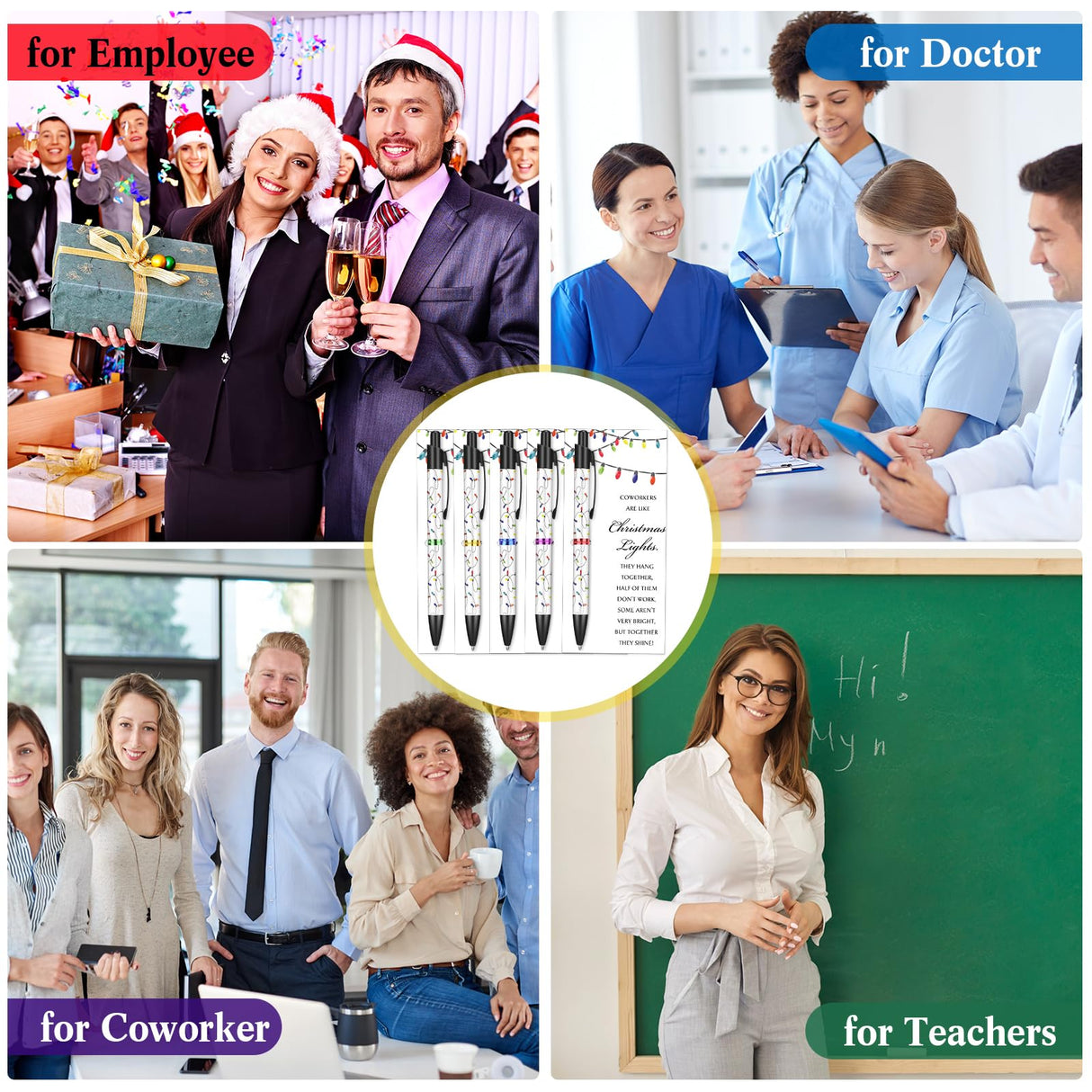Sayglossy 50 Set Bulk Christmas Gifts for Coworker Employee Sublimation Bulb Pen Coworkers Are like Christmas Light Card Office Appreciation Gift for Staff Team Colleagues Teacher Nurse Sayglossy