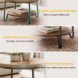 LIKEMET 32" Round Coffee Table, Wood Coffee Table for Sectional Sofa with 2-Tier Storage Shelves, Farmhouse Center Table with Wood Grain Desktop, Easy to Assemble LIKEMET