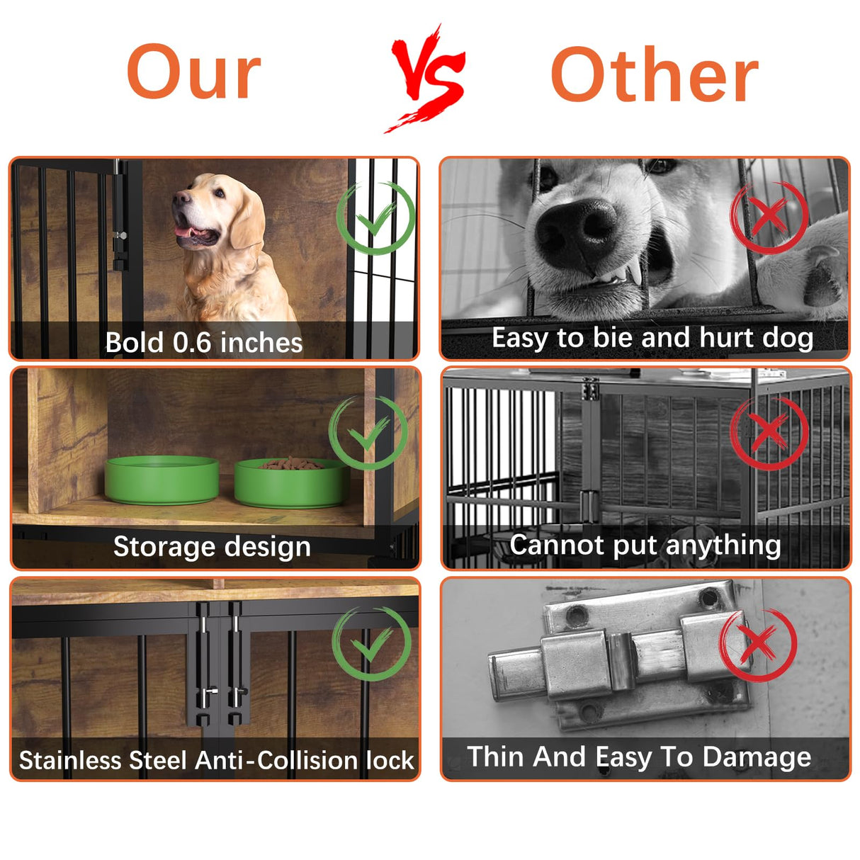 aboxoo Large Dogs Crate 40/32 Inches Furniture-Style Cages,Large Medium Dog Kennels Indoor,Wood Dog Crate Table with Drawers Storage,Heavy Duty Dog Crate(Rustic Brown) aboxoo