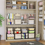 C&AHOME Wire Cube Storage Unit, Interlocking Metal Wire Organizer with Divider Design, Modular Cabinet with Plastic Panels, Bookshelf Stackable Closet Organizer with Small Hooks, Black UWCSIM08B C&AHOME