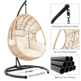 LUTINLIX Oversized Hanging Egg Chair Outdoor Indoor, Wicker Swing Egg Chair with Stand 400lbs Capacity for Bedroom, Patio, Garden and Balcony (Beige-nest, Oversize) LUTINLIX