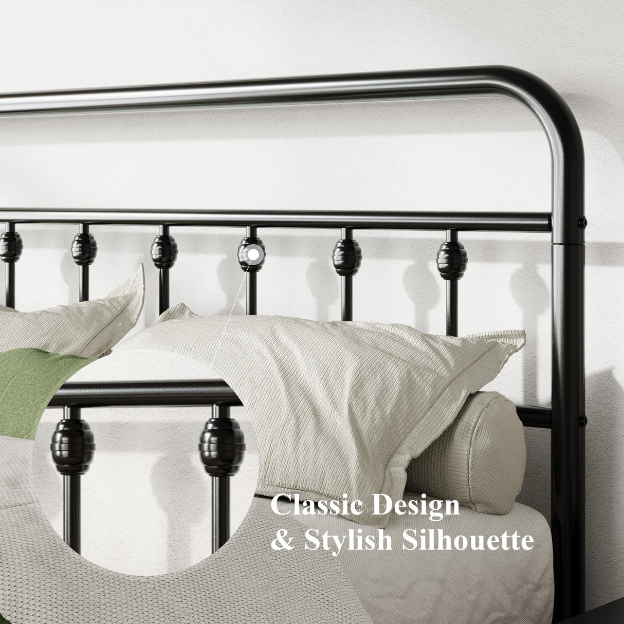 Allewie 14 Inches King Size Metal Platform Bed Frame with Victorian Style Iron-Art Headboard/Footboard, Mattress Foundation, Easy Assembly, Under Bed Storage, No Box Spring Required, Black Allewie