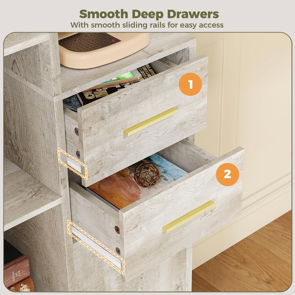 IRONCK Corner Bookshelf, 76" Tall Corner Bookshelves, 6 Tiers L-Shaped Bookcase with 10 Open Shelves and 2 Storage Drawers for Living Room or Home Office IRONCK