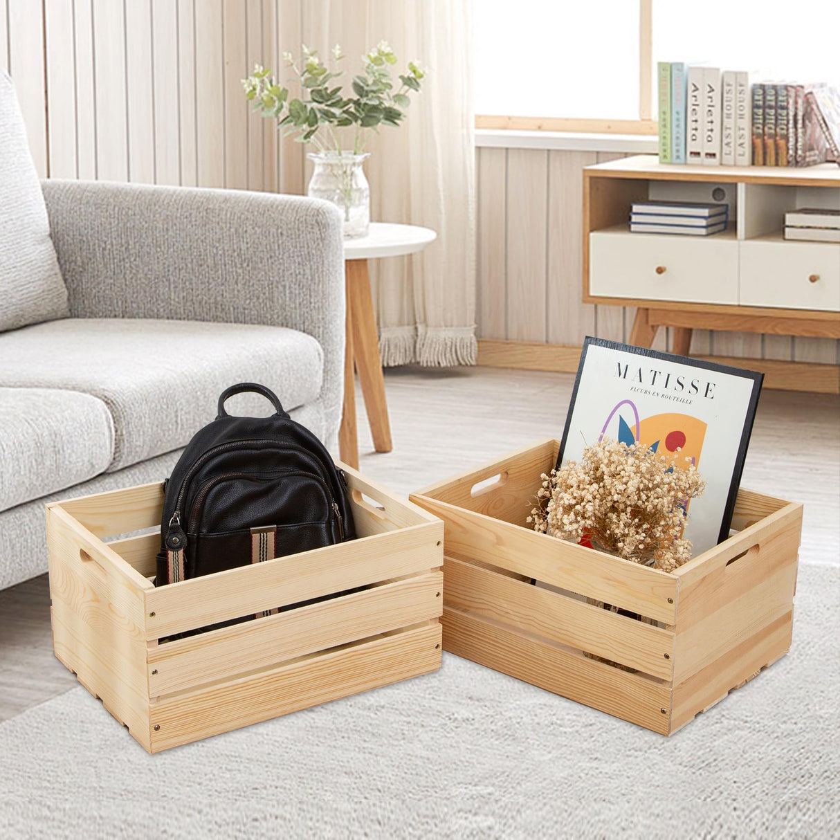 3 Pieces Large Pine Wood Crates For Storage, The Wooden Storage Crates Are Made Of Solid Wood,Unfinished Wooden Crates Have A Wide Range Of Uses And Can Be Placed In Bedrooms, Living Rooms, Etc (3) FORBRADS