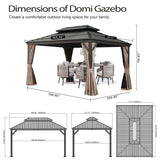 Domi 10x14 FT Outdoor Gazebo, Hardtop Gazebo with Galvanized Steel Double Roof, Metal Gazebos with Drainage System Patio Pergola for Patio Deck Backyard,Curtain and Netting, Brown domi outdoor living