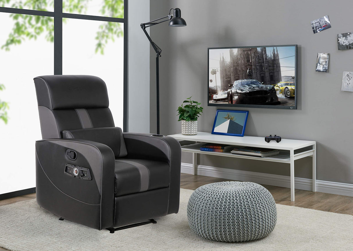 X Rocker Gamma Recliner Gaming Chair, 2.1 Bluetooth Audio System, Headrest Mounted Speakers, Built-in Footrest and Cupholder, 718001, 34.84" x 39.37" x 30.31", Black X Rocker