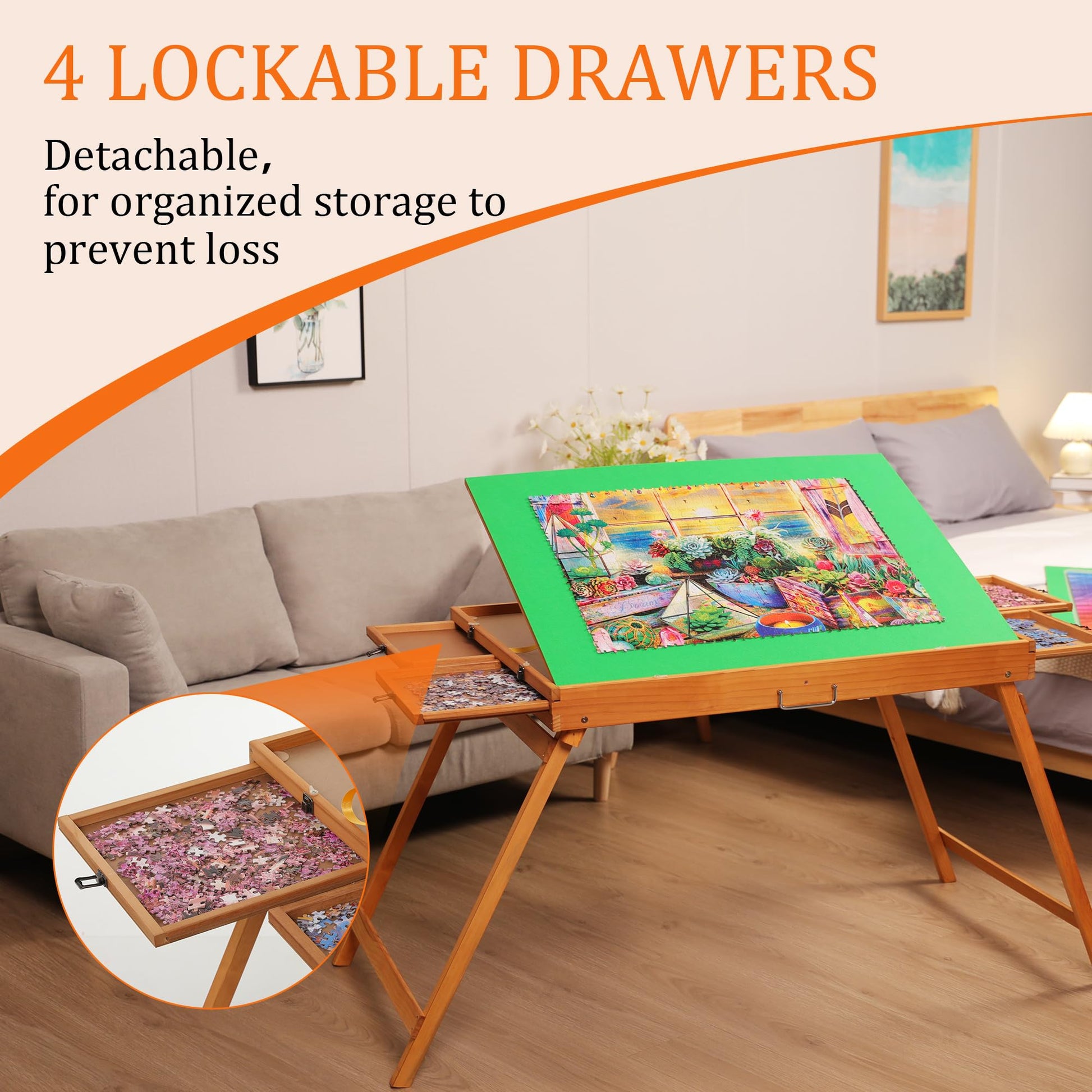 Puzzle Board Table 1500 Piece Puzzle for Adults with Storage Shelf Portable Puzzle Tables Tilting Foldable Jigsaw Puzzle Table - WoodArtSupply