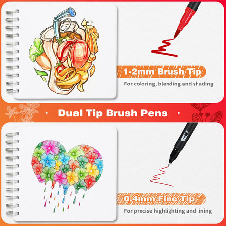Eglyenlky Colored Markers for Adult Coloring Books, Dual Tip Brush Pens with 100 Watercolor Fine Tip Markers and Brush pens for Kids Drawing Calligraphy Eglyenlky