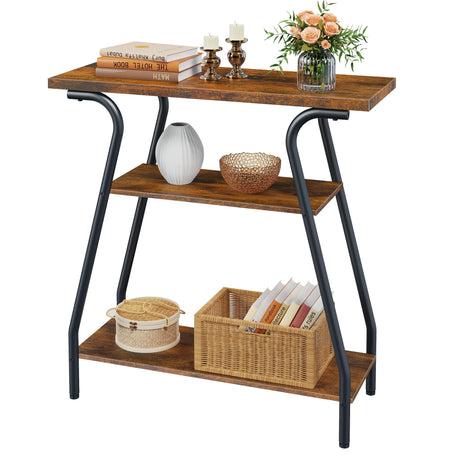 FAVOOSTY Narrow Console Table, 3 Tier Entryway Table with Storage Shelves, Industrial Farmhouse Sofa Table with Curved Frame for Living Room, Entry Way, Hallway, Foyer, Front Door, Couch, Office FAVOOSTY