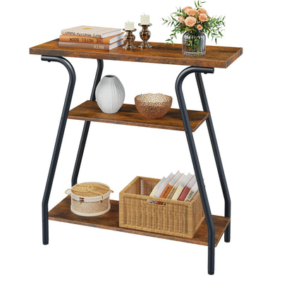 FAVOOSTY Narrow Console Table, 3 Tier Entryway Table with Storage Shelves, Industrial Farmhouse Sofa Table with Curved Frame for Living Room, Entry Way, Hallway, Foyer, Front Door, Couch, Office