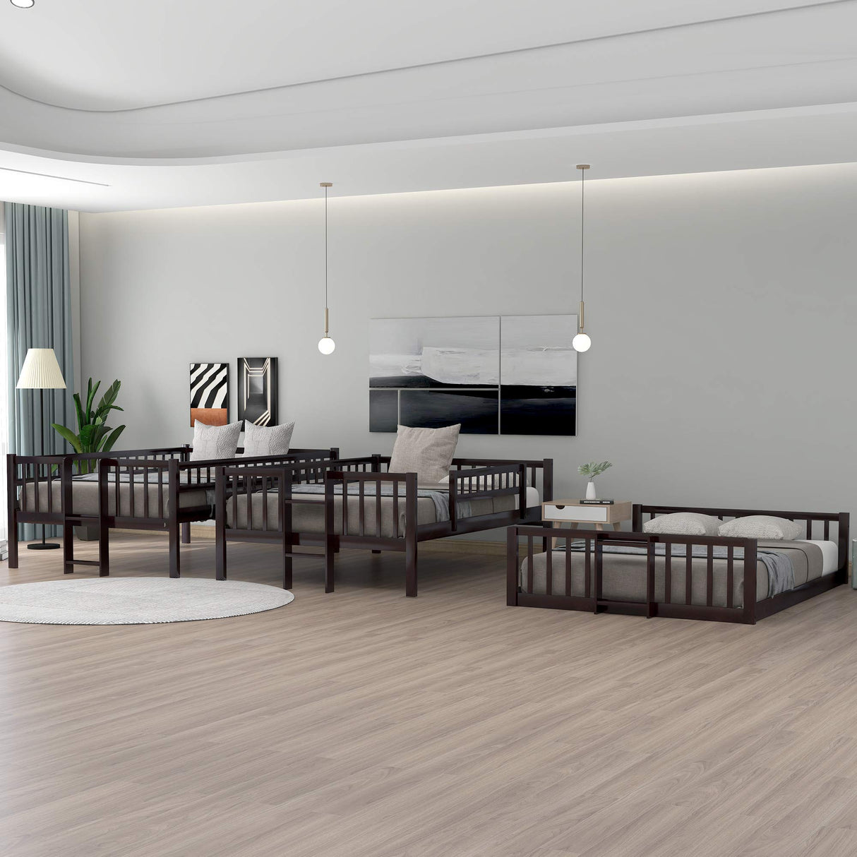 Triple Bunk Bed with Slide, Full Over Full Over Full Bunk Bed Convertible Triple Beds for Kids/Teens/Adults, Espresso Bellemave