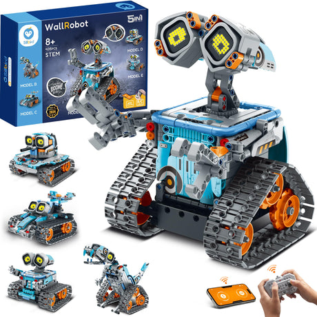 Sillbird Robot Building Kit with Remote Control STEM Gifts for Kids Age 8-12, Coding Robotics Technic Toy Set for Boys' Birthday, Buildable 5-in-1 Models with 435 Pieces Sillbird